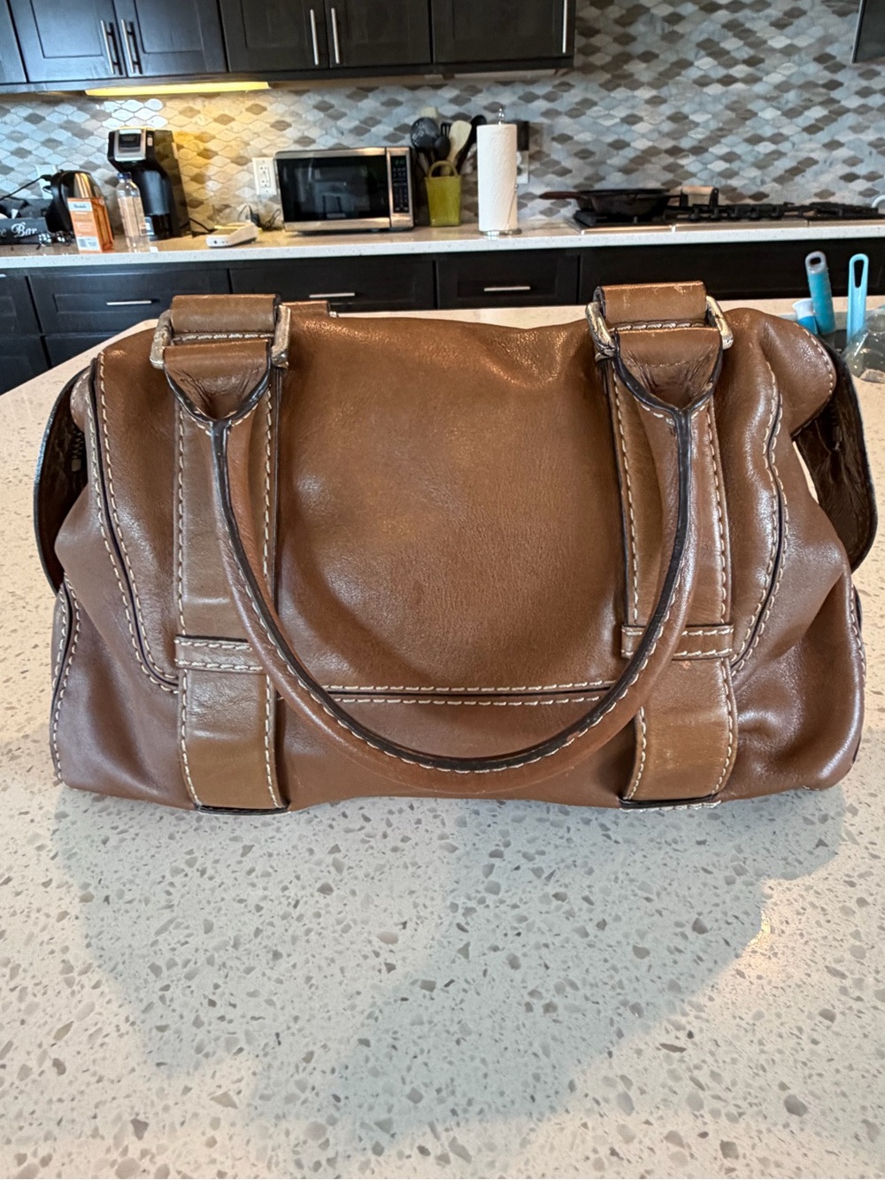 Michael Kors Brown Leather Satchel with Silver Hardware - Picture 2 of 9